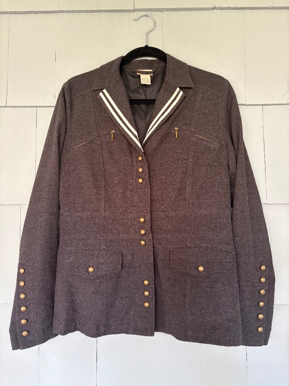 NWOT Vintage Elevenses Charcoal Nautical Military Button Blazer Size 12